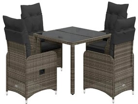 vidaXL Set bistro de grădină cu perne, 5 piese, gri, poliratan