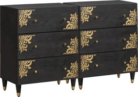 vidaXL Bufet cu sertar 2 pcs Negru 60 x 33 x 75 cm Lemn de mango solid