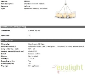 Lustra realizata manual, finisaj otel inoxidabil, telecomanda, Summit 90cm 111305 HZ