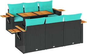 vidaXL Set canapele de grădină cu perne, 7 piese, negru, poliratan