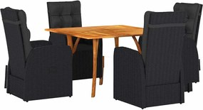 vidaXL Set de masă pentru grădină 5 pcs Negru poliratan
