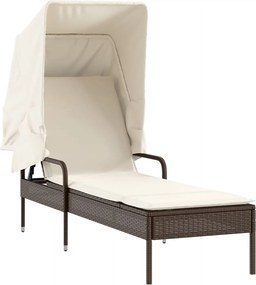 vidaXL Șezlong cu baldachin, maro, poliratan