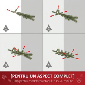 HOMCOM Brad de Crăciun Înzăpezit cu 630 Ramuri și 37 Conuri, Brad Artificial cu Bază Detașabilă, Ø75x180 cm, Verde | Aosom Romania