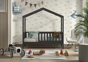 Pat pentru copii mici DALLAS 70x140 cm antracit din pin masiv cu bare de siguranță – Vipack