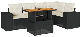 3327374 vidaXL Set mobilier de grădină cu perne, 6 piese, negru, poliratan