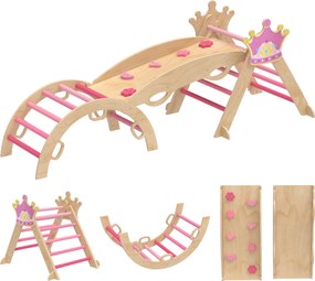 AIYAPLAY Cadru de cățărat interior 8-in-1 pentru copii, design de prințesă, tobogan, rampă, arc, lemn | Aosom Romania