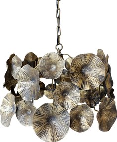 Lustră suspendată din metal, finisaj alamă antichizată, cu decor floral, Ø51 cm, „Fleur Antique”