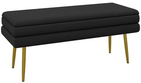 HOMCOM Bancă bancuță cutie de depozitare 2 în 1 cu șezut din catifea și picioare de oțel - 100 x 37,5 x 42 cm, negru și auriu | Aosom Romania