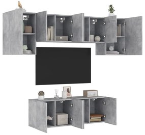 Unitati TV de perete, 6 piese, gri beton, lemn prelucrat