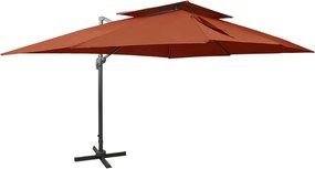 vidaXL Umbrelă de grădină cantilever cu blat dublu, teracotă, 400x300 cm