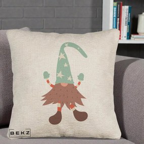 Perna Decorativa Pitic Gnom Nordic cu Cadou Menta, 40x40 cm, Bej Canapea, Husa Detasabila, Perna Inclusa, BEKZ®