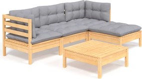 vidaXL Set mobilier grădină cu perne gri, 5 piese, lemn masiv de pin