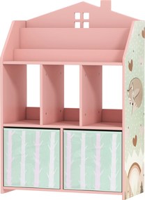 AIYAPLAY Raft pentru jucării pentru copii cu sertare din material textil rafturi deschise design cu vulpi organizator de jucării roz | Aosom Romania