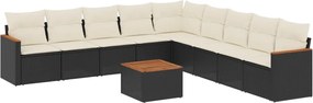 vidaXL Set canapele de grădină cu perne, 10 piese, negru, poliratan