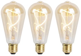 Set de 3 becuri LED cu filament spiralat E27 reglabile ST64 auriu 4W 270lm 2100K