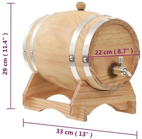 Butoi de vin cu robinet, 12 L, lemn masiv de pin 12 l