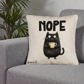 Perna Decorativa NOPE Pisica Neagra Cafea, 40x40 cm, Bej Canapea, Husa Detasabila, Perna Inclusa, BEKZ®