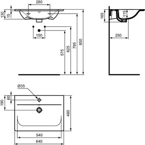 Set dulap baie suspendat MDF negru Ideal Standard Tesi cu lavoar Connect Air inclus 64 cm