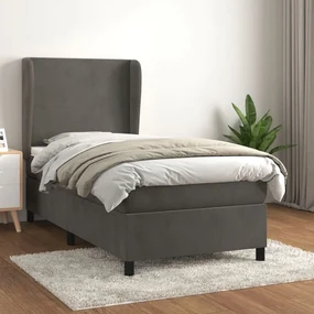 3129064 vidaXL Pat box spring cu saltea, gri închis, 90x190 cm, catifea