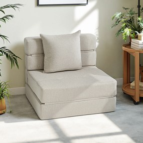 HOMCOM Fotoliu-canapea extensibil 1 loc cu 1 pernă detașabilă, material bej | Aosom Romania