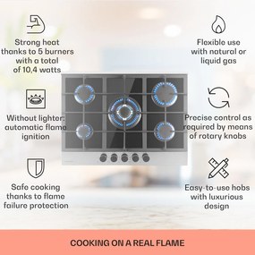 Klarstein Alchemist, plită pe gaz cu 5 zone, arzătoare din aluminiu, sticlă-ceramică, negru