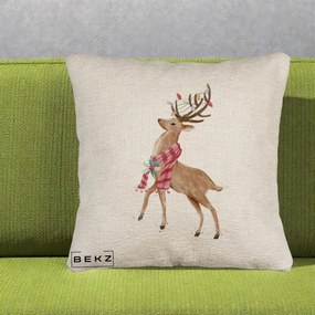 Perna Decorativa Renita cu Fular si Luminite, 40x40 cm, Bej Canapea, Husa Detasabila, Perna Inclusa, BEKZ®