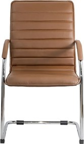 Scaun pentru așteptare maro OFF 835 din piele ecologică și cadru metalic cromat cu brațe