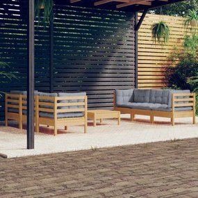 3096117 vidaXL Set mobilier grădină cu perne gri, 7 piese, lemn masiv de pin