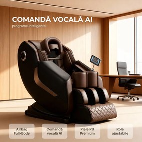 Fotoliu de masaj Shiatsu cu comanda vocala AI, Zero Gravity si incalzire lombara, Maro