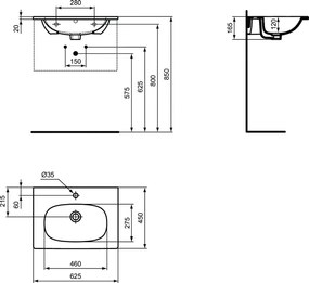 Lavoar Ideal Standard Tesi Silk 60 cm, montare pe mobilier, alb mat - T3510V1