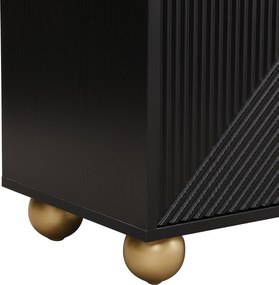 Bufet cu patru uși gravate, mânere metalice și picioare sferice, mult spațiu de depozitare, 120x35x71,5 cm, Negru