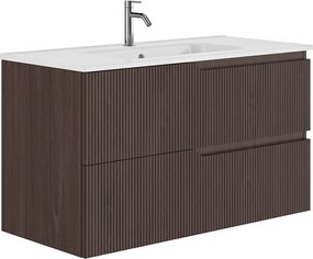 Set dulap baza suspendat Gala Canaletto 2 sertare 100 cm finisaj nuc negru si lavoar Luc alb