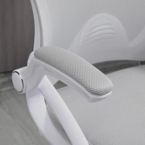 Vinsetto Scaun de birou ergonomic, cu înălțime reglabilă, suport picioare, brațe rabatabile, plasă respirabilă, 360° rotativ, gri/alb | Aosom Romania