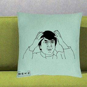 Perna Decorativa Jackie Chan WTF, 40x40 cm, Verde Menta, Husa Detasabila, Perna Inclusa, BEKZ®