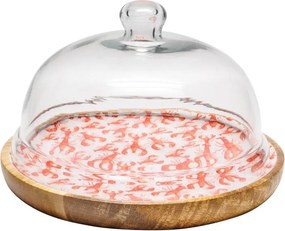 Tava pentru prajituri, din lemn de mango, cu capac din sticla, D23cm, Lobsters