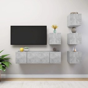 Set dulap TV, 6 piese, gri beton, PAL 6, Gri beton, 60 x 30 x 30 cm