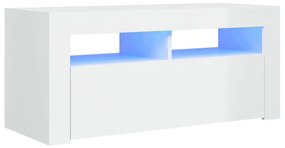 804325 vidaXL Comodă TV cu lumini LED, alb extralucios, 90x35x40 cm