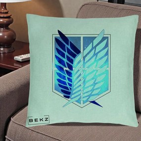 Perna Personalizata Attack on Titan Wings of Freedom, 40x40 cm, Verde Menta, Husa Detasabila, Perna Inclusa, BEKZ®