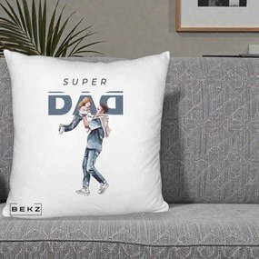 Cadou pentru Tata - Perna Personalizata Super DAD Tata si Fiica, 40x40 cm, Alb Pufos, Husa Detasabila, Perna Inclusa, BEKZ®