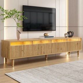 Comodă TV cu 4 sertare, din MDF și acril, 178x35x45 cm, Culoare naturală