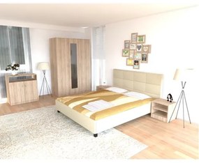Dormitor Soft Sonoma cu pat tapitat bej pentru saltea 160x200 cm