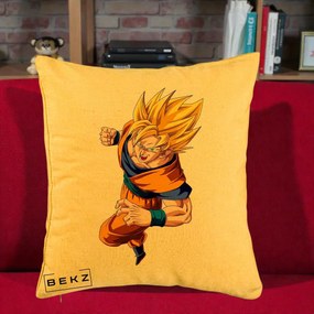 Perna Personalizata Dragon Ball Goku Super Saiyan 2 Lupta, 40x40 cm, Galben, Husa Detasabila, Perna Inclusa, BEKZ®