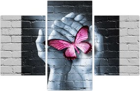 Tablou - Fluture roz în perete (90x60 cm)