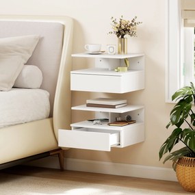 HOMCOM Set de 2 Noptiere Suspendate cu Sertar și Raft Deschis, 35x32x22.5 cm, Alb | Aosom Romania