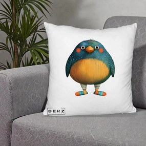 Perna Decorativa Pasare Teal cu Sosete Dunghi, 40x40 cm, Alb Pufos, Husa Detasabila, Perna Inclusa, BEKZ®