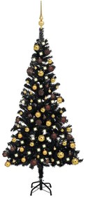 Brad de Craciun artificial cu LED-uri globuri negru 120 cm PVC Negru si auriu, 120 x 65 cm, 1