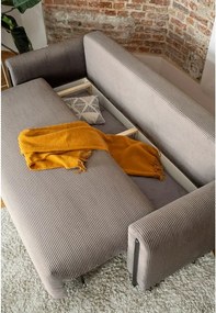 Canapea maro deschis extensibilă/cu spațiu de depozitare cu tapițerie din catifea reiată 244 cm Arcadova – ELTAP