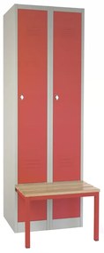 Dulap metalic cu bancă, 60 x 85 x 185 cm, plintă, blocare roșu - RAL 3000