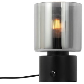 Lampă de masă Art Deco neagră cu sticlă fumurie - Laura