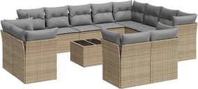 vidaXL Set canapele de grădină, 13 piese, cu perne, bej, poliratan